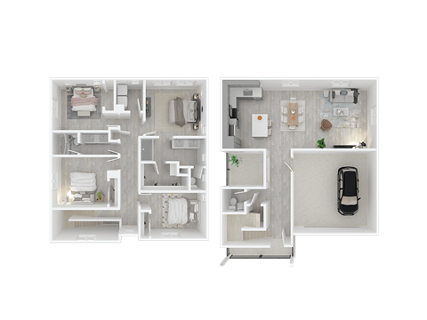 The Isles 3D floor plan for 4 bedroom 2.5 bath B